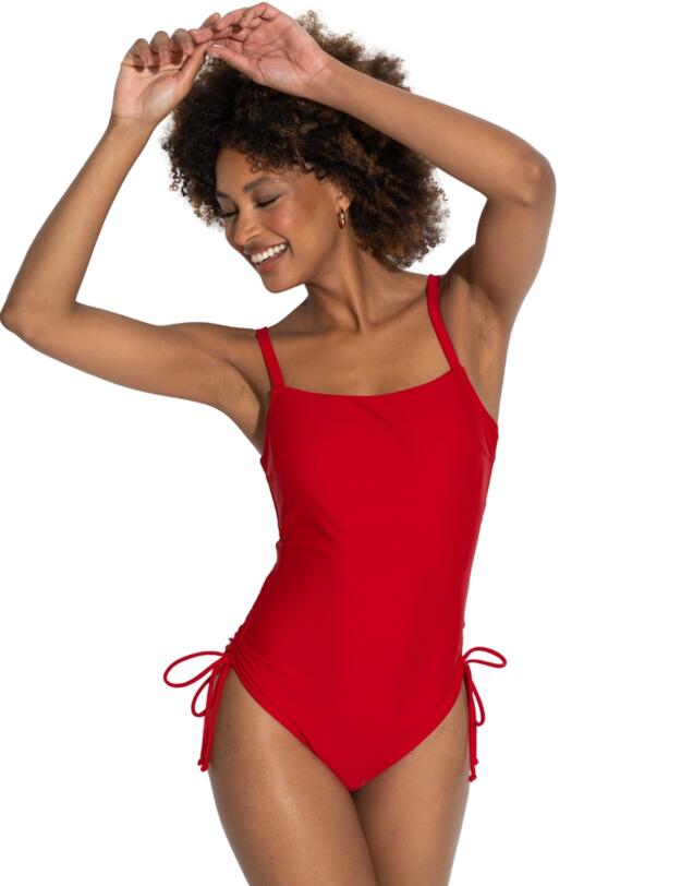 Pour Moi Square Neck Adjustable Swimsuit Red