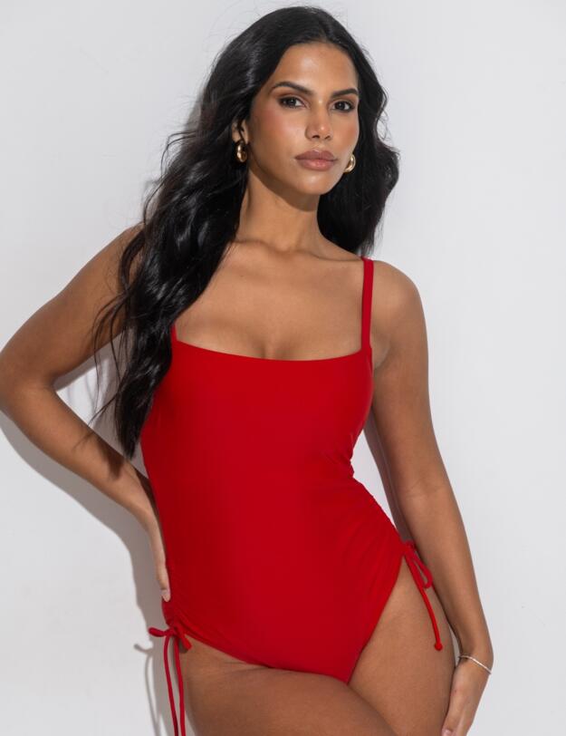 Pour Moi Square Neck Adjustable Swimsuit Red