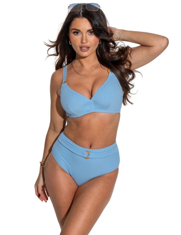 Pour Moi Cali Ribbed High-Waist Belted Control Brief Ocean Blue