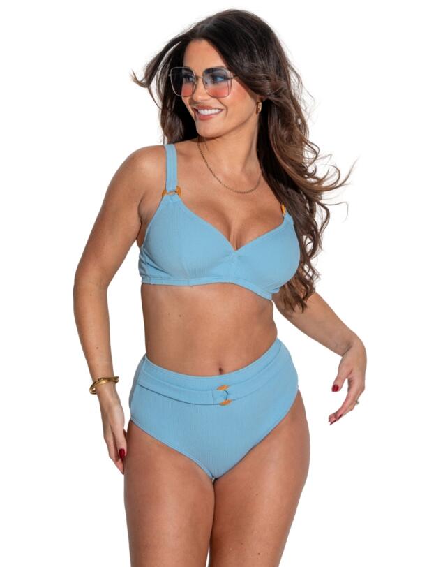 Pour Moi Cali Ribbed High-Waist Belted Control Brief Ocean Blue