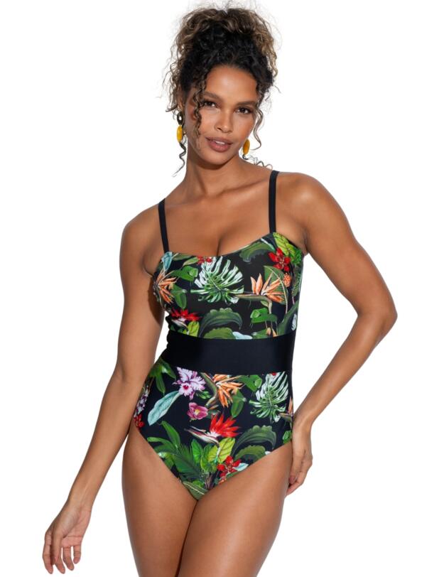 Pour Moi Palermo Panelled Tummy Control Swimsuit Black Tropical