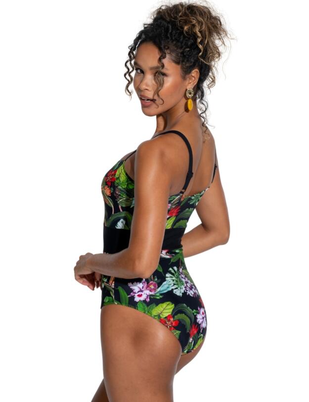 Pour Moi Palermo Panelled Tummy Control Swimsuit Black Tropical