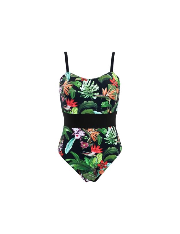 Pour Moi Palermo Panelled Tummy Control Swimsuit Black Tropical