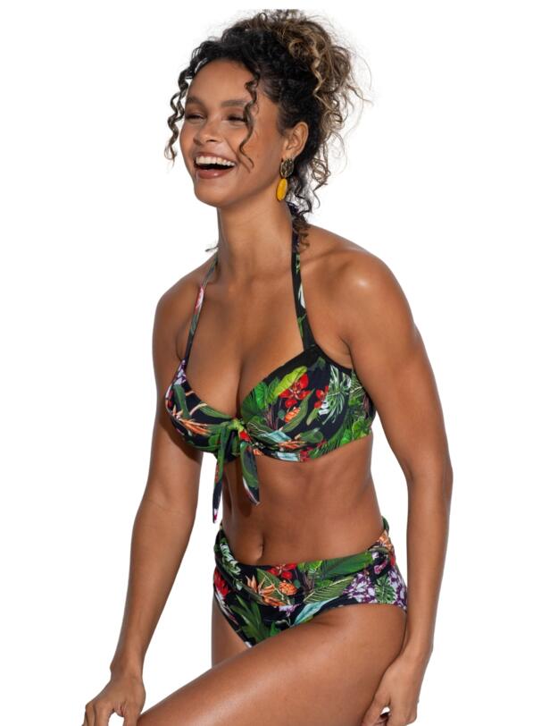 Pour Moi Palermo Halter Bikini Top Black Tropical