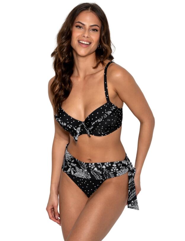 Pour Moi Getaway Fold Over Tie Bikini Brief Black/White
