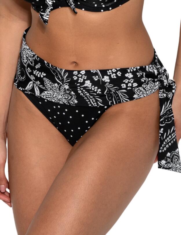 Pour Moi Getaway Fold Over Tie Bikini Brief Black/White