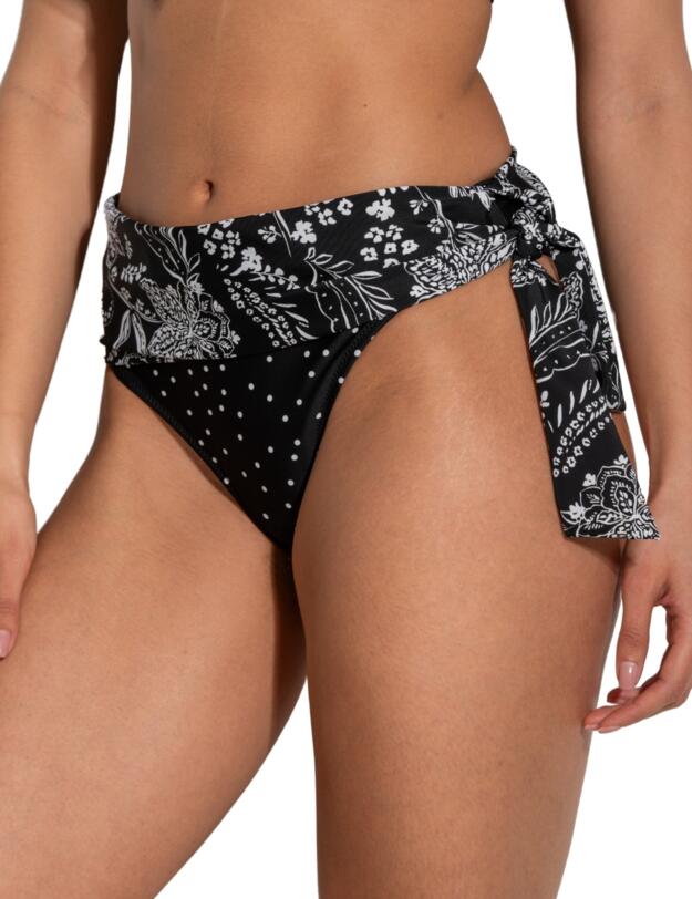 Pour Moi Getaway Fold Over Tie Bikini Brief Black/White