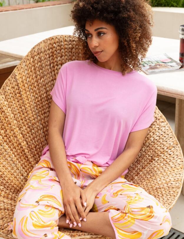 Cyberjammies Betsy Banana Print Cropped Pyjama Bottoms Light Pink Mix 