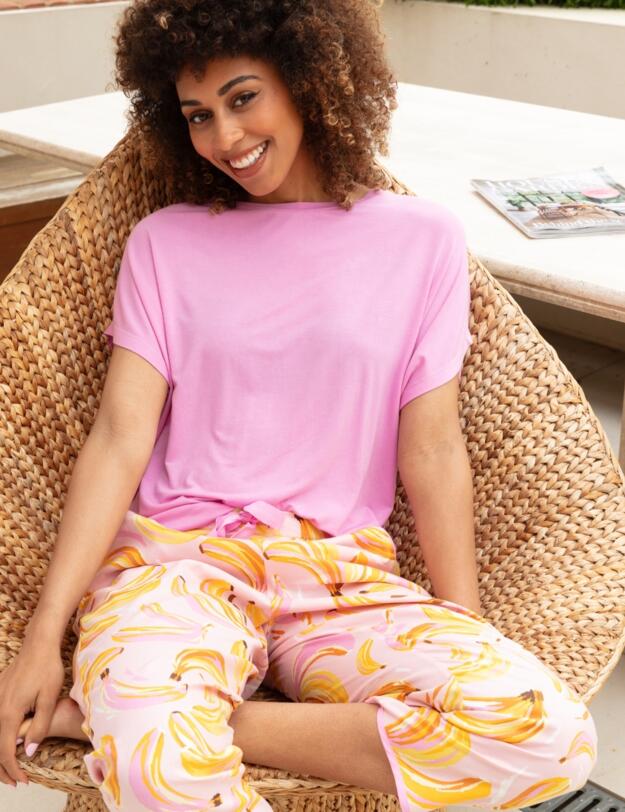 Cyberjammies Betsy Banana Print Cropped Pyjama Bottoms Light Pink Mix 