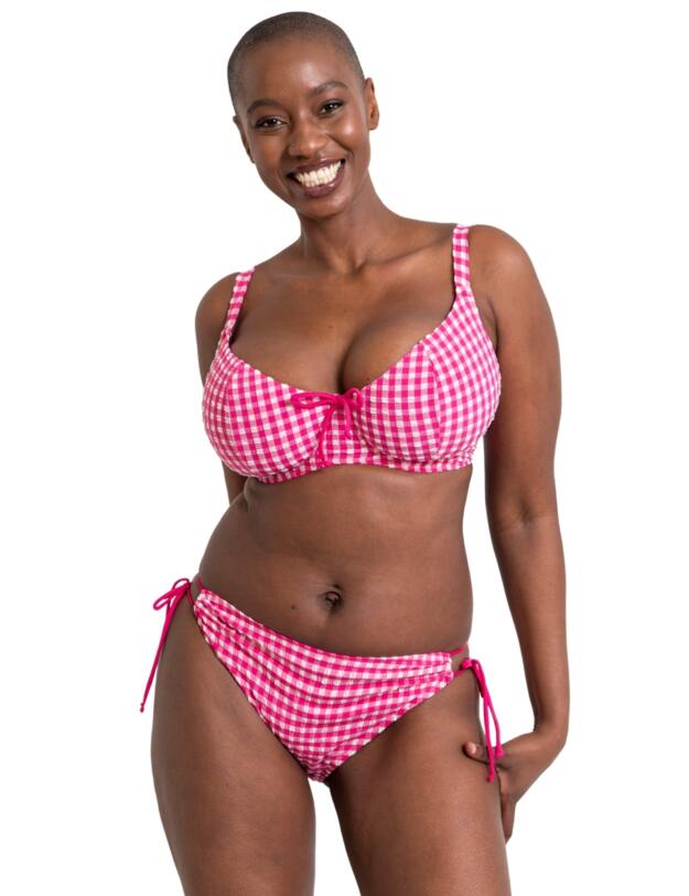 Curvy Kate Holiday Check Scooped Balcony Bikini Top Raspberry Pink 