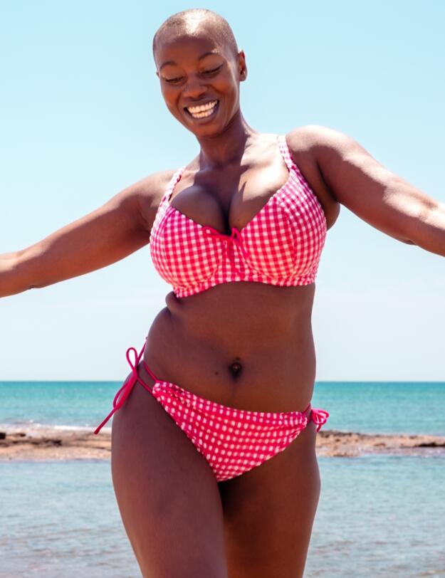 Curvy Kate Holiday Check Scooped Balcony Bikini Top Raspberry Pink 