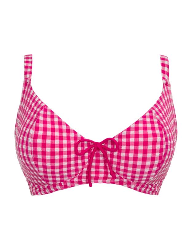 Curvy Kate Holiday Check Scooped Balcony Bikini Top Raspberry Pink 