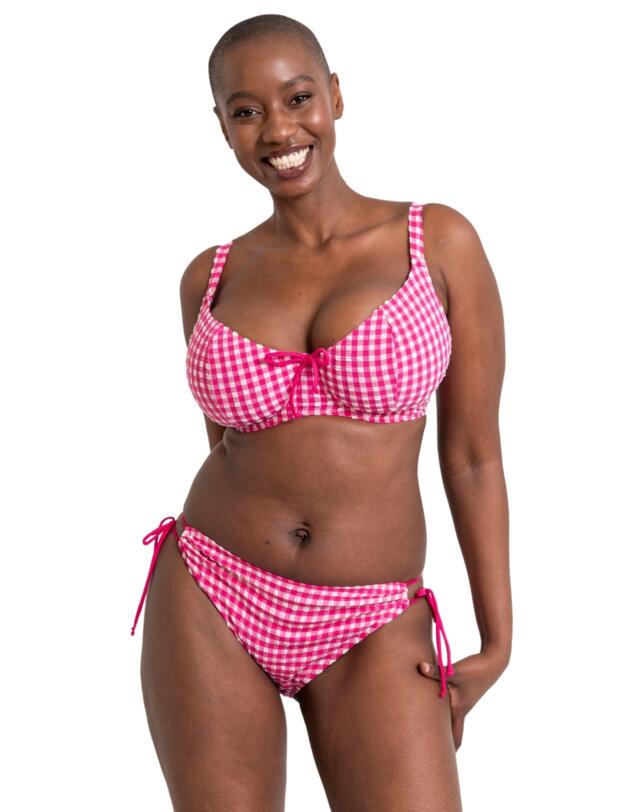 Curvy Kate Holiday Check Tie Side Bikini Brief Raspberry Pink 