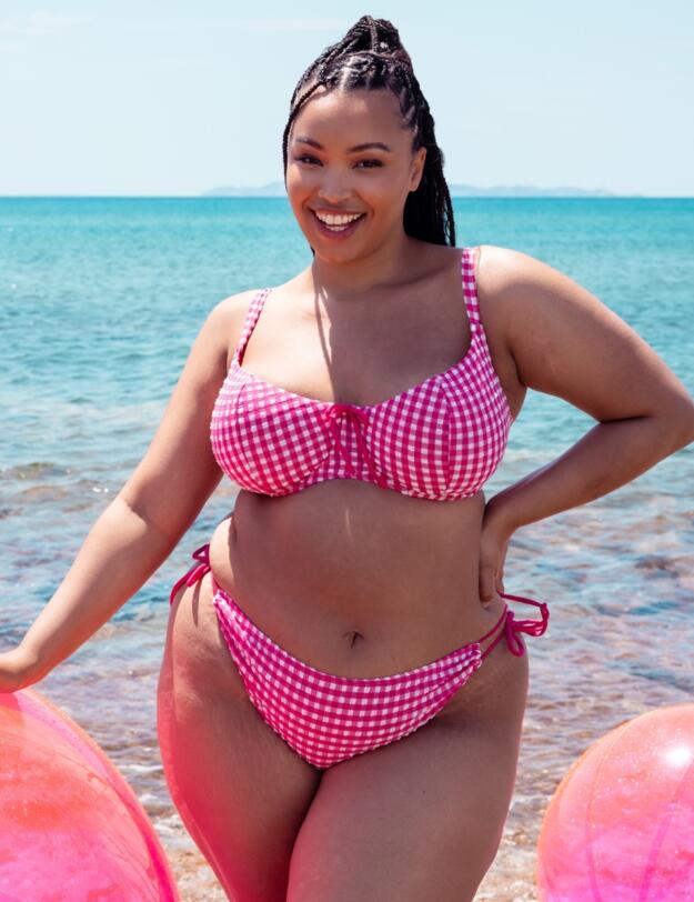 Curvy Kate Holiday Check Tie Side Bikini Brief Raspberry Pink 