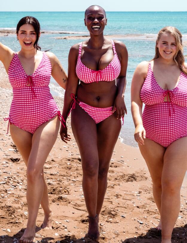 Curvy Kate Holiday Check Tie Side Bikini Brief Raspberry Pink 