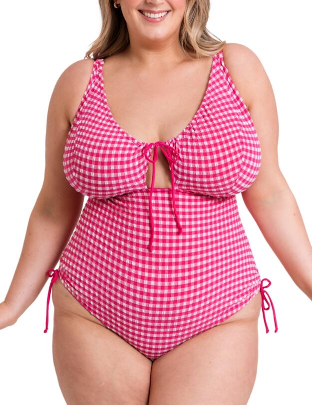 Curvy Kate Holiday Check Non-Wired Swimsuit Raspberry Pink 
