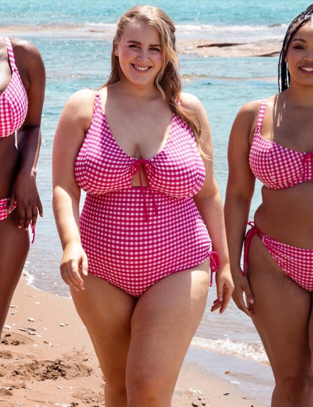 Curvy Kate Holiday Check Non-Wired Swimsuit Raspberry Pink 