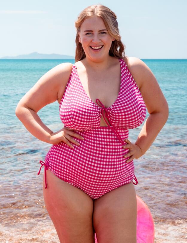 Curvy Kate Holiday Check Non-Wired Swimsuit Raspberry Pink 
