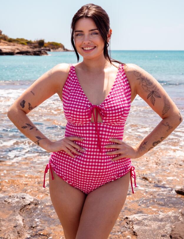 Curvy Kate Holiday Check Non-Wired Swimsuit Raspberry Pink 