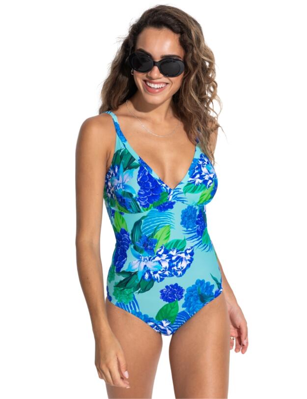 Pour Moi Carnival V-Neck Control Swimsuit Aqua Tropical