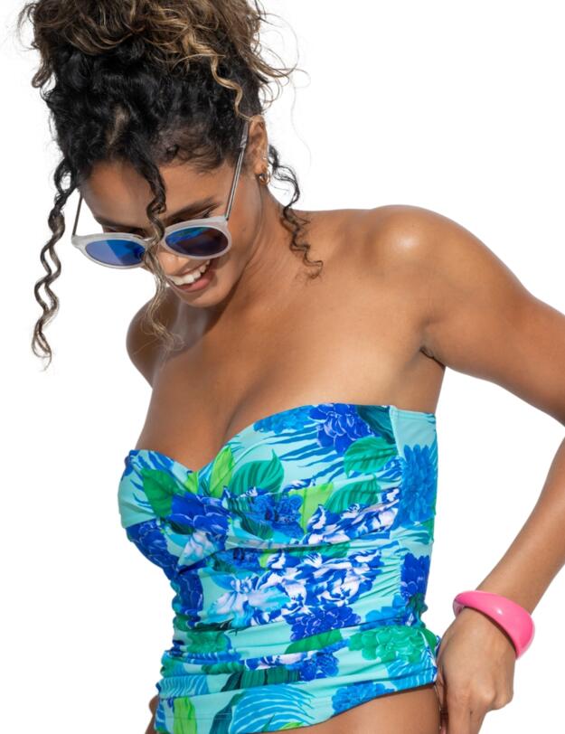 Pour Moi Free Spirit Strapless Tankini Top Aqua Tropical