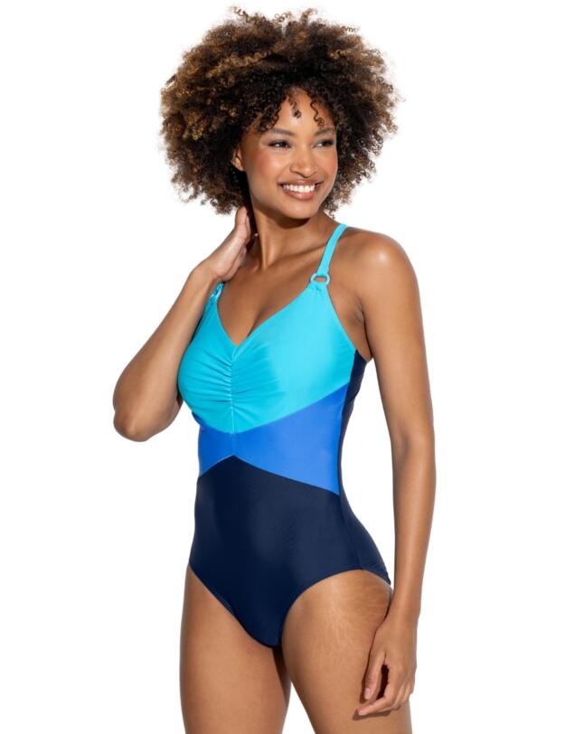 Pour Moi Brighton V Neck Tummy Control Swimsuit Navy/Blue