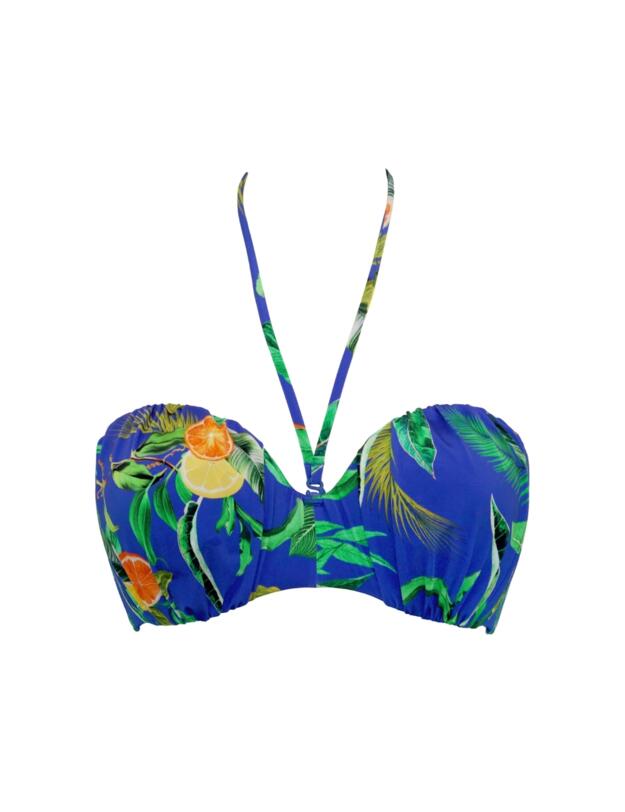Pour Moi Santa Cruz Strapless Lightly Padded Bikini Top Blue Tropical