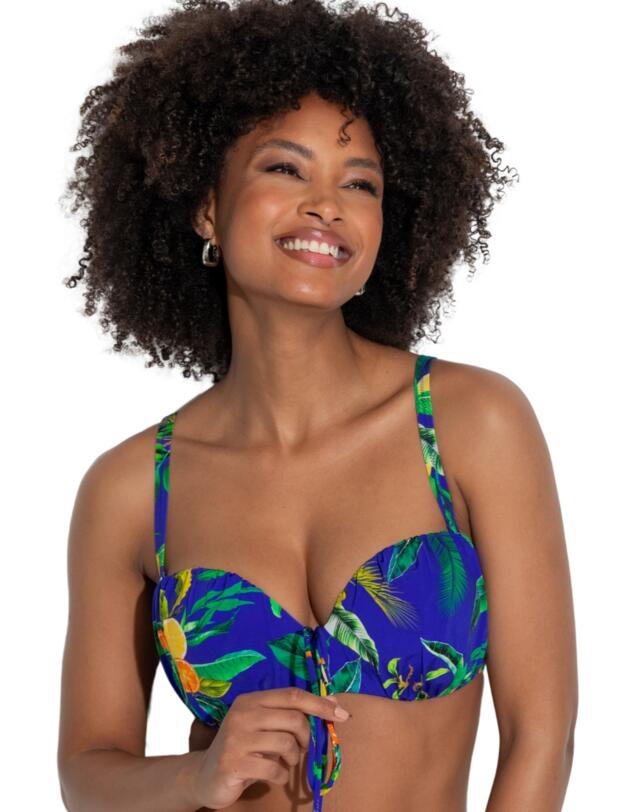 Pour Moi Santa Cruz Strapless Lightly Padded Bikini Top Blue Tropical