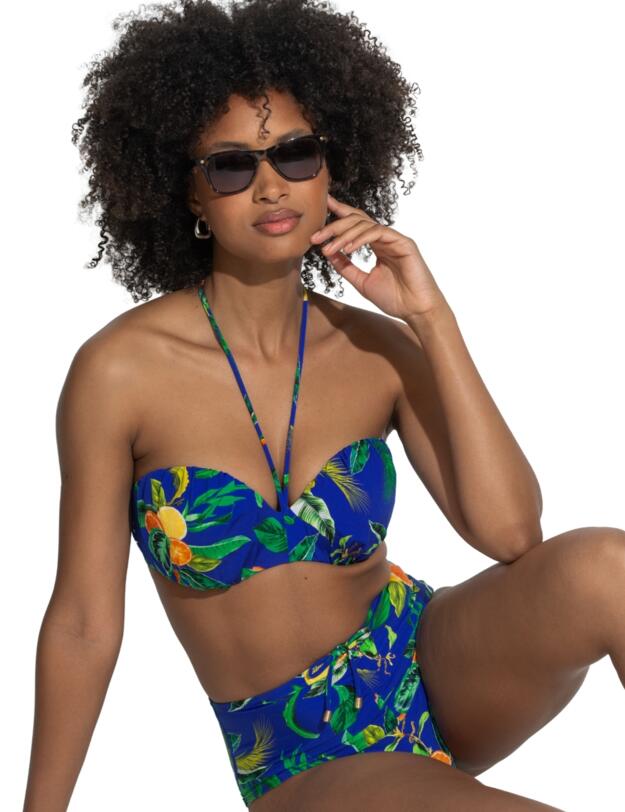 Pour Moi Santa Cruz Strapless Lightly Padded Bikini Top Blue Tropical