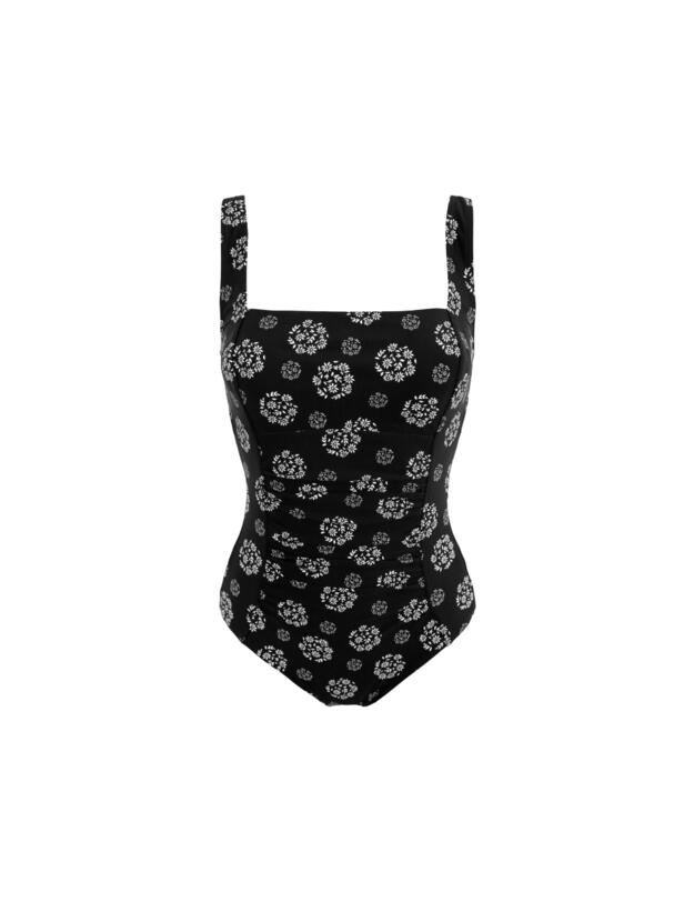 Pour Moi Santa Barbara Ruched Tummy Control Swimsuit Black/White 