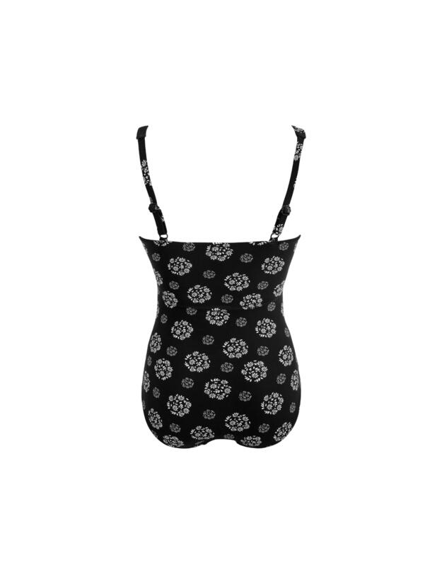 Pour Moi Santa Barbara Ruched Tummy Control Swimsuit Black/White 