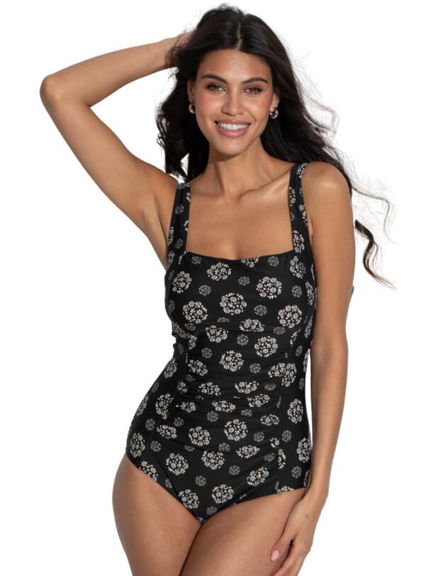 Pour Moi Santa Barbara Ruched Tummy Control Swimsuit Black/White 