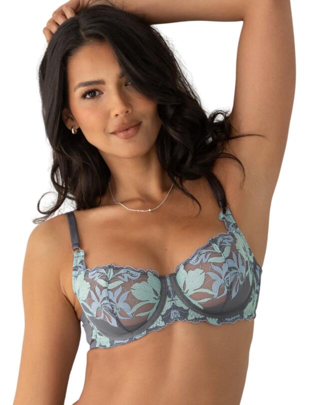 Pour Moi Roxanne Embroidered Non-Padded Underwired Bra Slate/Mint/Blue 