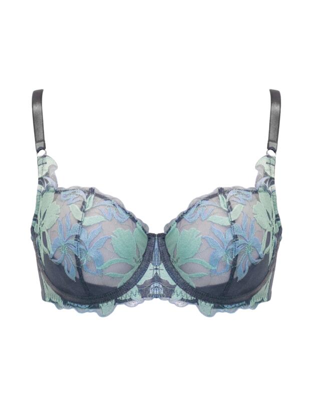 Pour Moi Roxanne Embroidered Non-Padded Underwired Bra Slate/Mint/Blue 