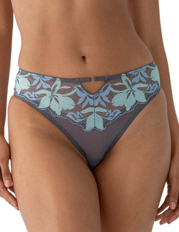 Pour Moi Roxanne Embroidered High Leg Mesh Brief Slate/Mint/Blue 