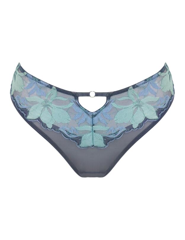 Pour Moi Roxanne Embroidered High Leg Mesh Brief Slate/Mint/Blue 
