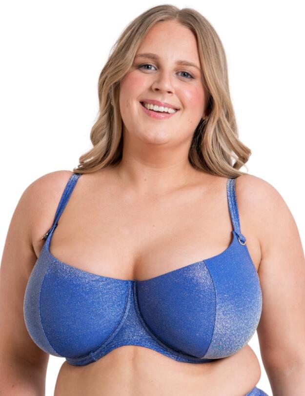 Curvy Kate Sapphire Seas Scooped Balcony Bikini Top Blue Sparkle 