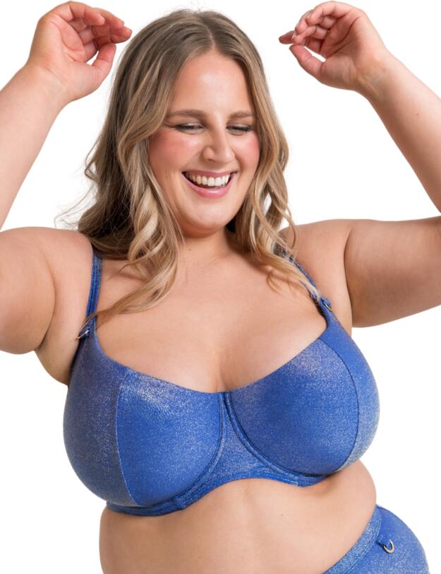 Curvy Kate Sapphire Seas Scooped Balcony Bikini Top Blue Sparkle 
