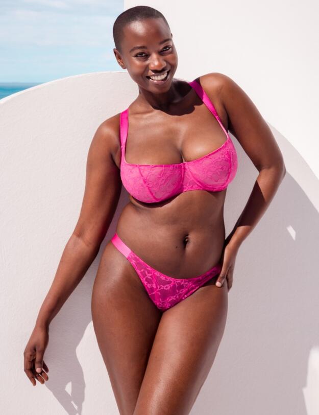 Curvy Kate All Night Lace Scooped Balcony Bra Hot Pink/Blush 