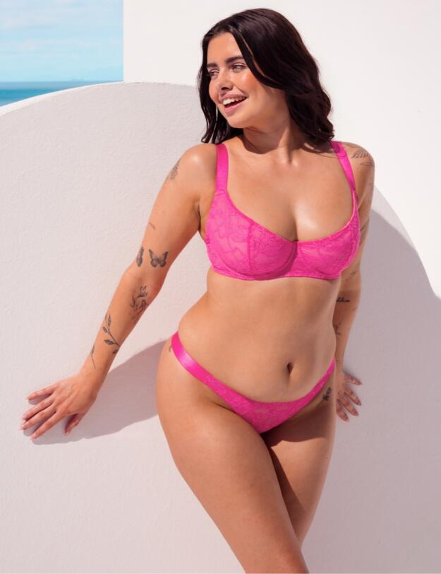 Curvy Kate All Night Lace Scooped Balcony Bra Hot Pink/Blush 