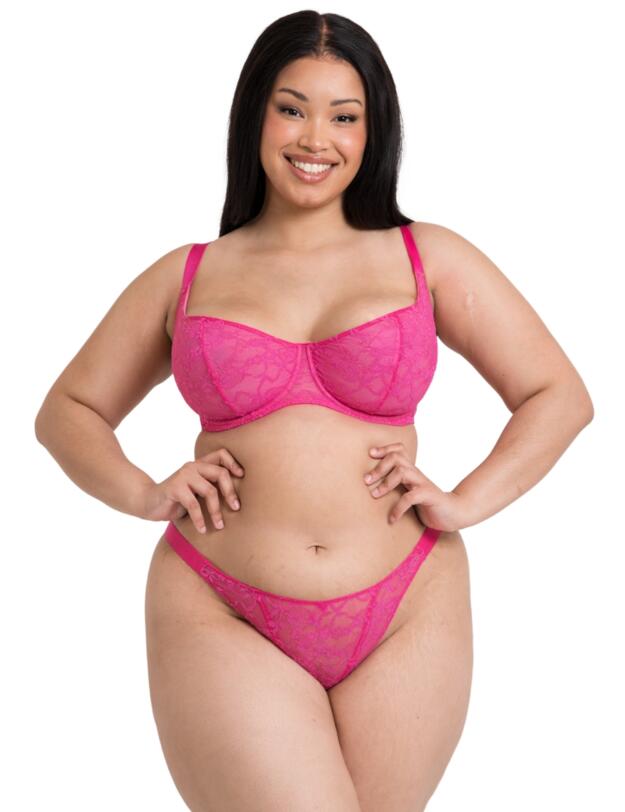 Curvy Kate All Night Lace Scooped Balcony Bra Hot Pink/Blush 