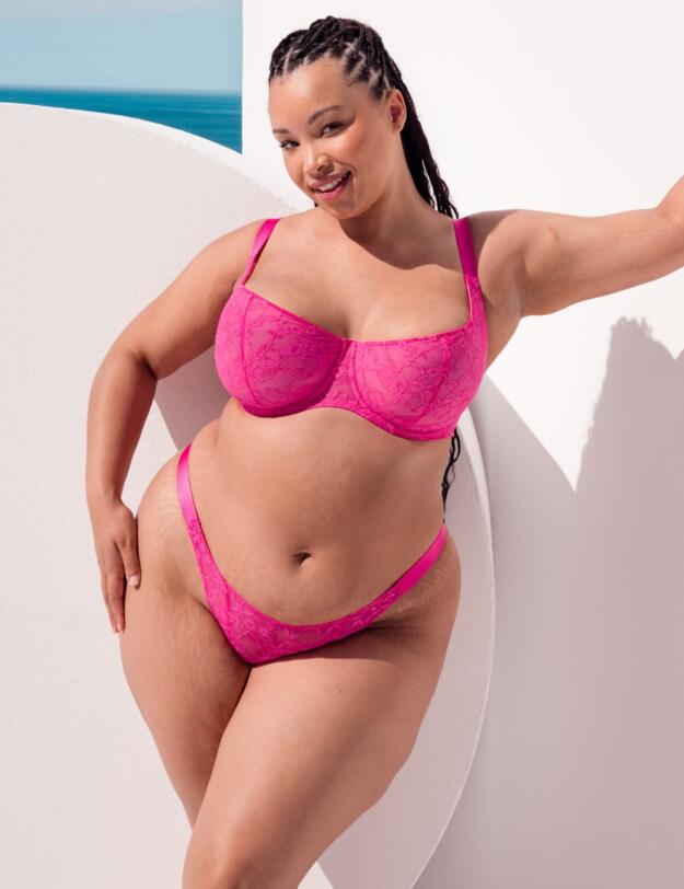 Curvy Kate All Night Lace Scooped Balcony Bra Hot Pink/Blush 