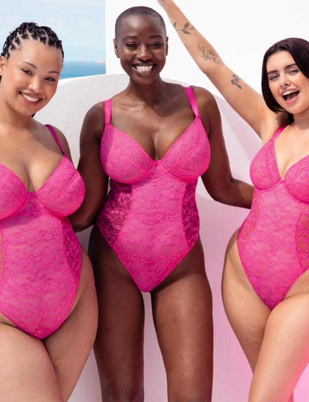 Curvy Kate All Night Lace Plunge Body Hot Pink/Blush