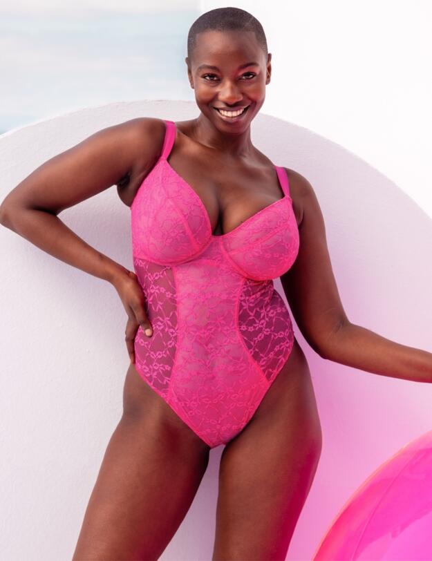 Curvy Kate All Night Lace Plunge Body Hot Pink/Blush