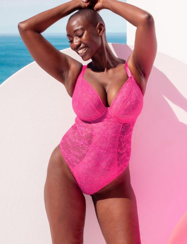 Curvy Kate All Night Lace Plunge Body Hot Pink/Blush