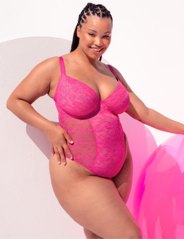 Curvy Kate All Night Lace Plunge Body Hot Pink/Blush