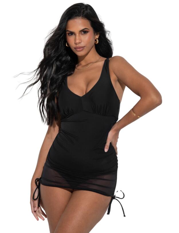 Pour Moi Dubai Adjustable Tummy Control Skirted Swimsuit Black
