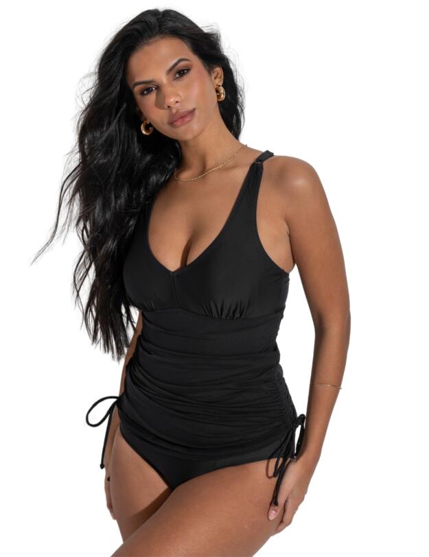 Pour Moi Dubai Adjustable Tummy Control Skirted Swimsuit Black
