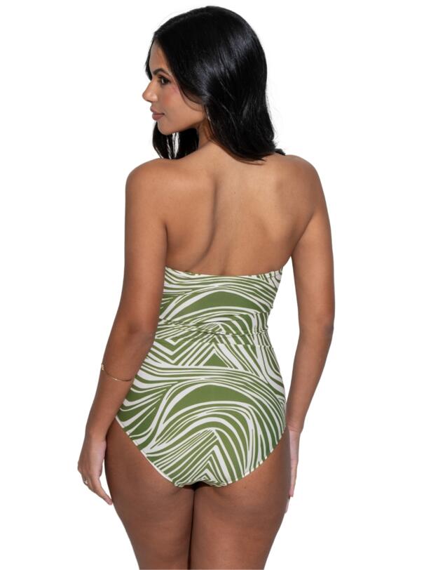 Pour Moi Santa Monica Strapless Tummy Control Swimsuit Khaki Stripe
