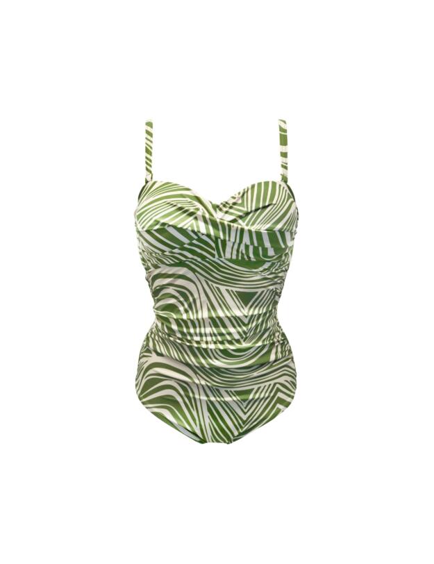 Pour Moi Santa Monica Strapless Tummy Control Swimsuit Khaki Stripe